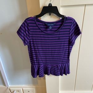 cute purple and black striped casual top!